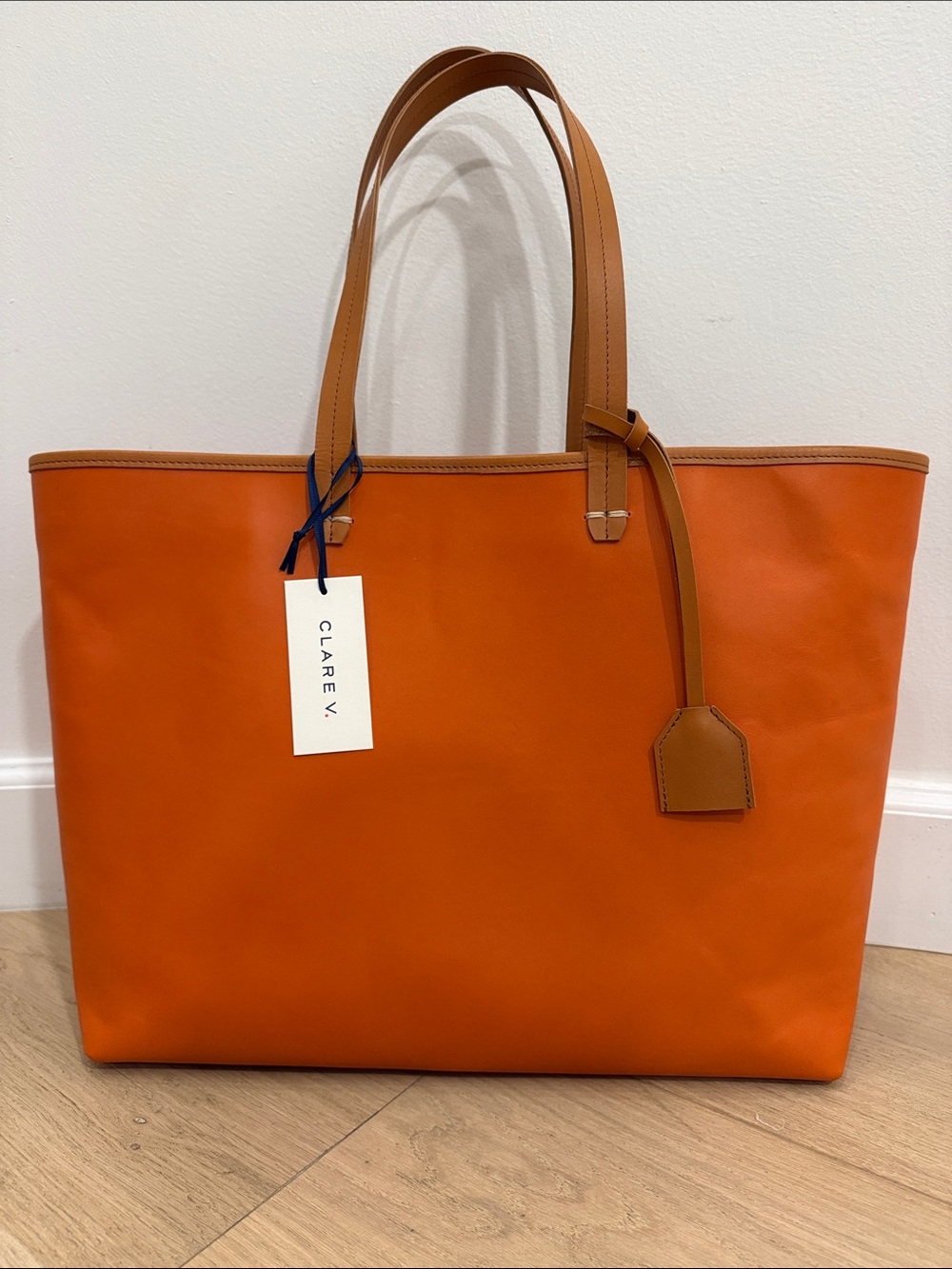 NWT! Clare V Orange Leather Tote with Tan Handles
